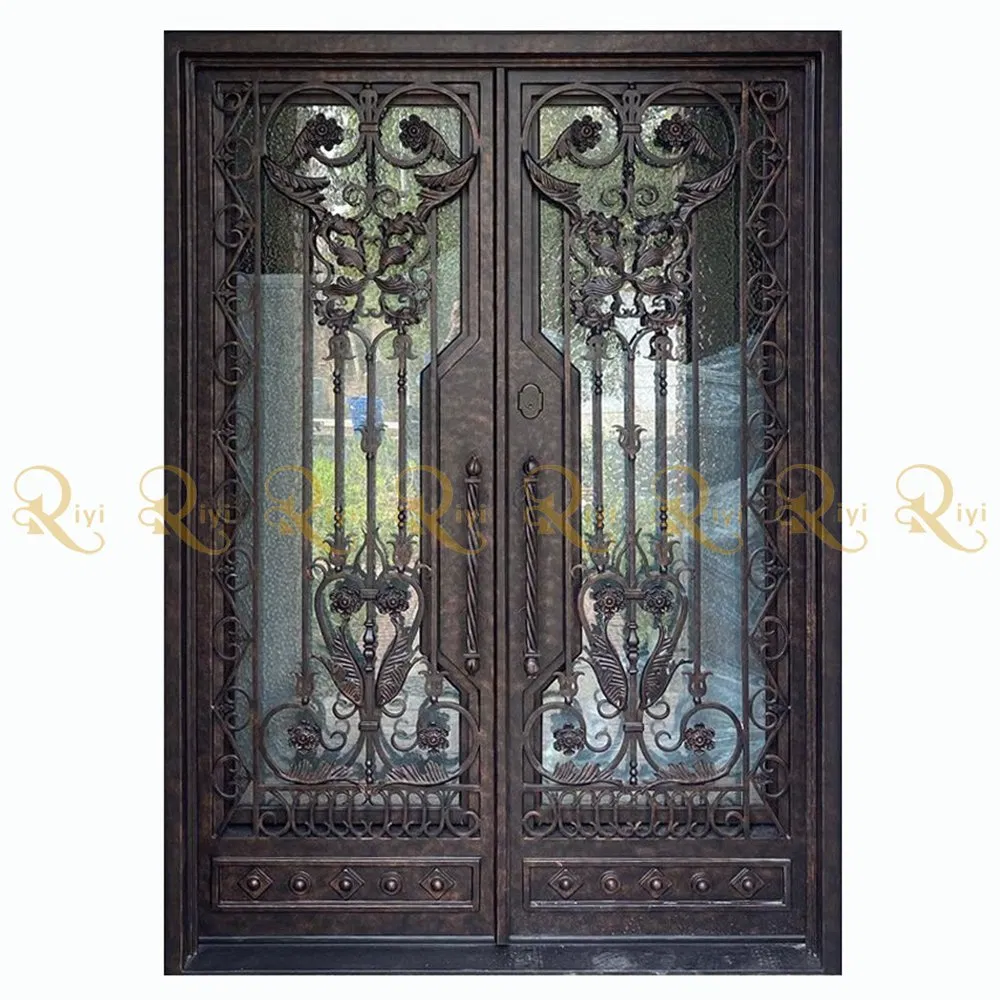 Used Storm Hurricane Proof Impact Glass Made in China Glass Doors Exterior Wrought Iron Door