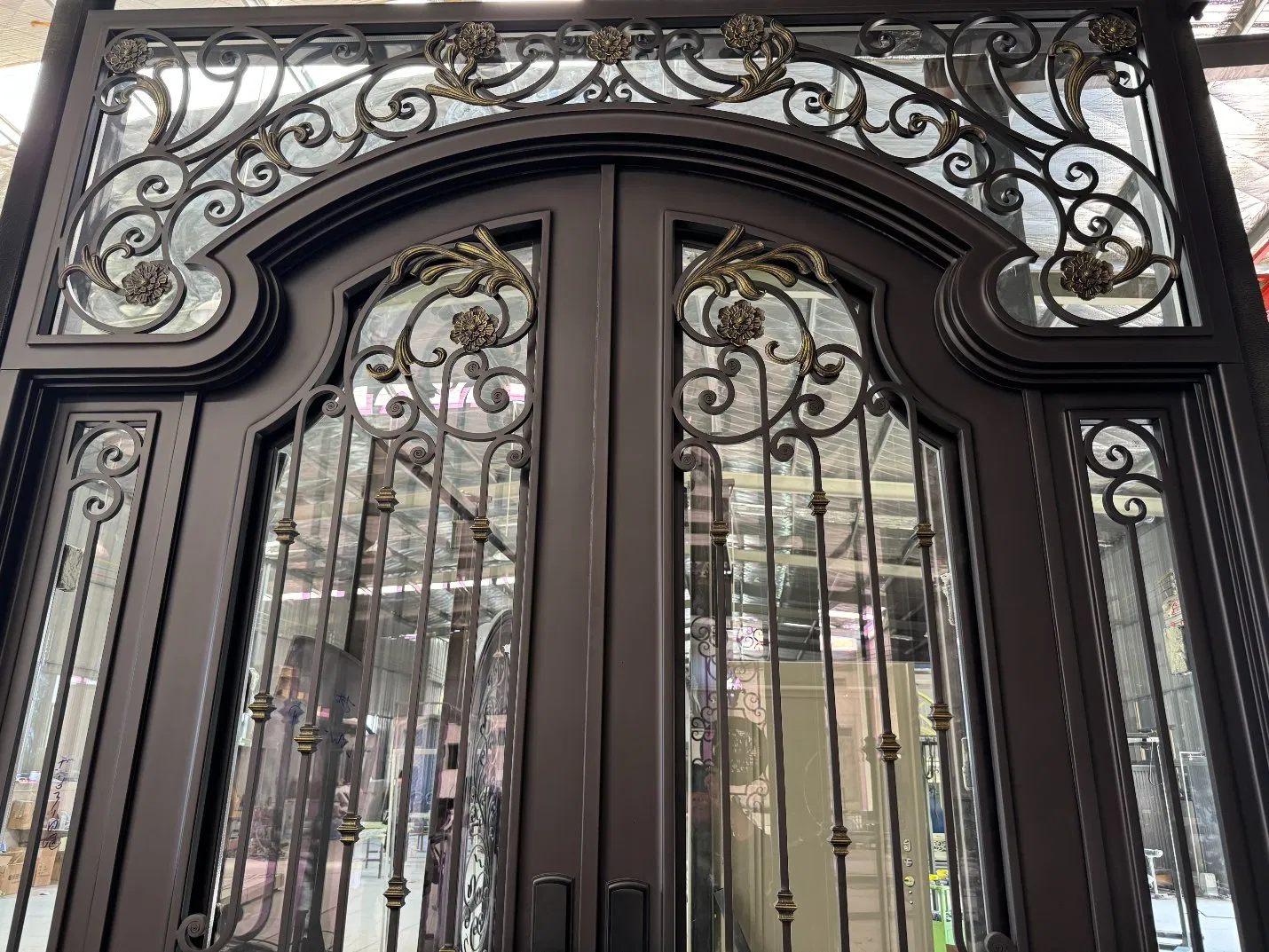 8'x10' Wrought Iron Double Front Door with Side Lites and Screen Door