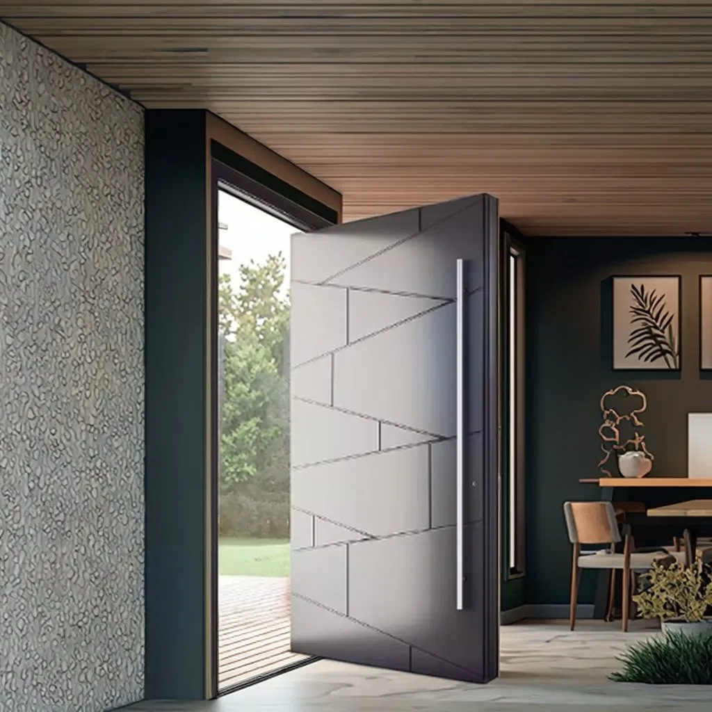 Black Strip House Exterior Front Entry Door Main Entrance Door Aluminum Alloy Security Pivot Doors