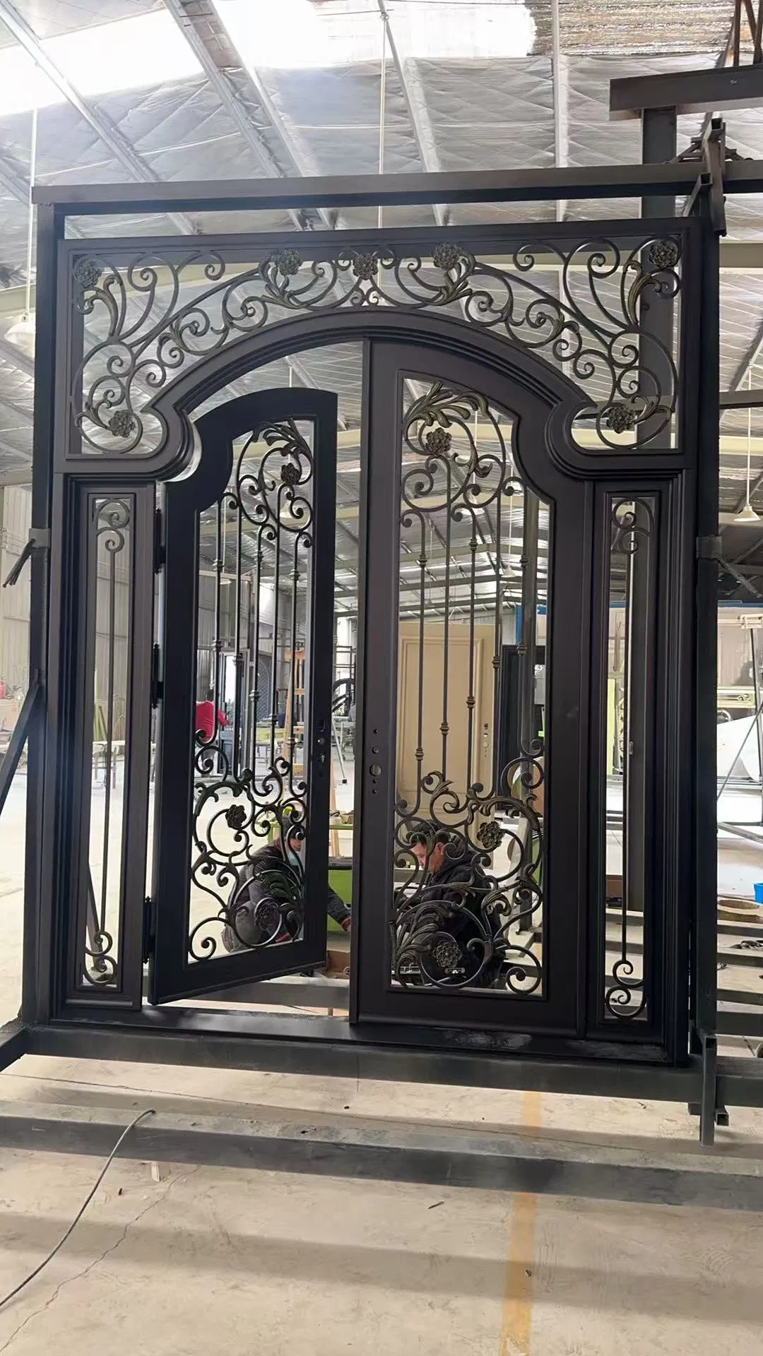 8'x10' Wrought Iron Double Front Door with Side Lites and Screen Door