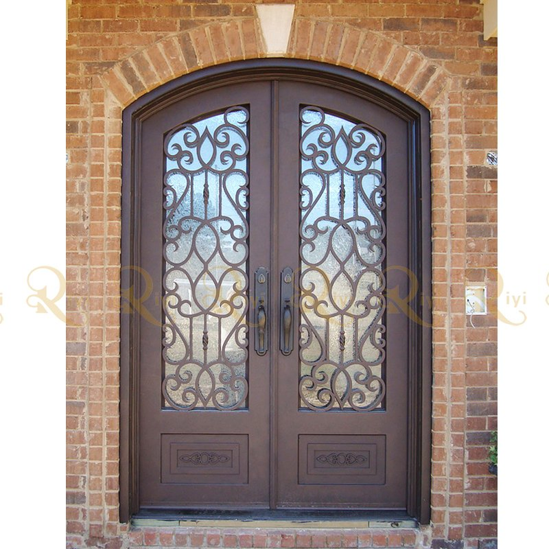 Used Storm Hurricane Proof Impact Glass Made in China Glass Doors Exterior Wrought Iron Door
