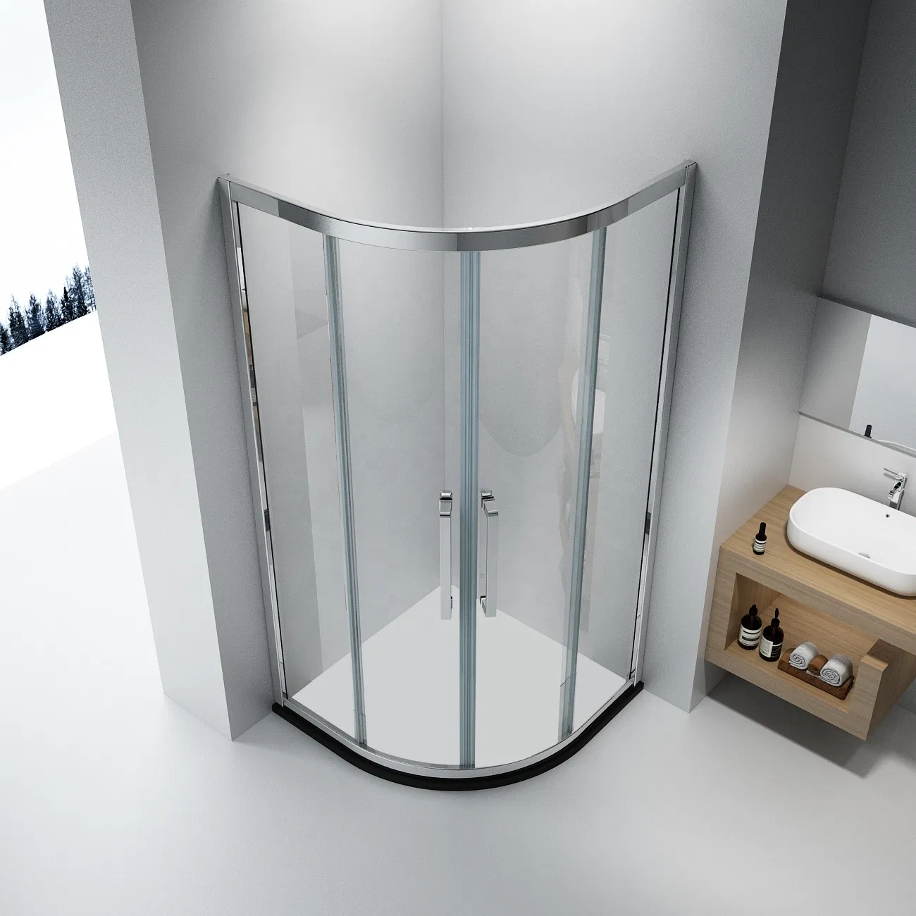 Popular Design Aluminum Frame Curved Corner Bathroom Screen Sliding Door Glass Shower Cabin