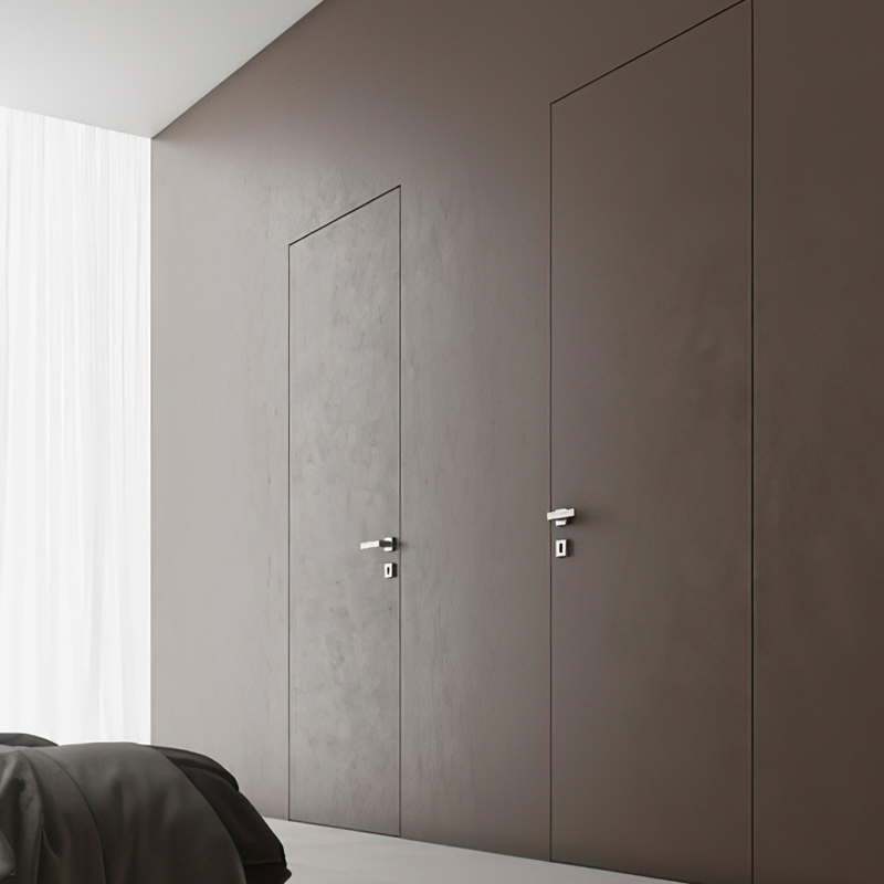 Foshan Custom Villa Fire Resistant Modern Interior Doors Home White Flat Concealed Design Hidden Nature Solid Wood Swing Pocket Entrance Door