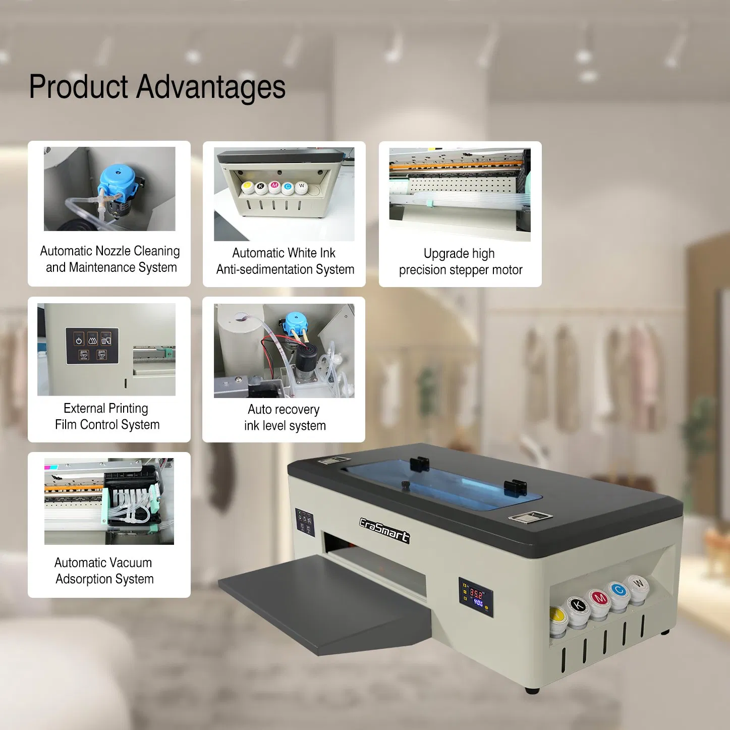 Erasmart Best Price Heat Transfer Film Printer 1390 Head Textile T-Shirt Printing Machine Pet Film Roll A3 Dtf Printer