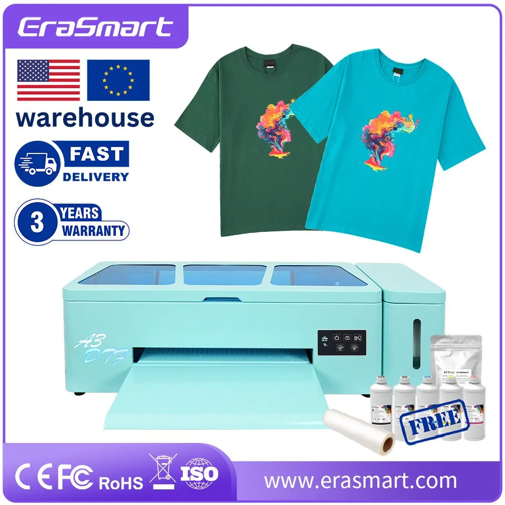 Erasmart Best Price Heat Transfer Film Printer 1390 Head Textile T-Shirt Printing Machine Pet Film Roll A3 Dtf Printer