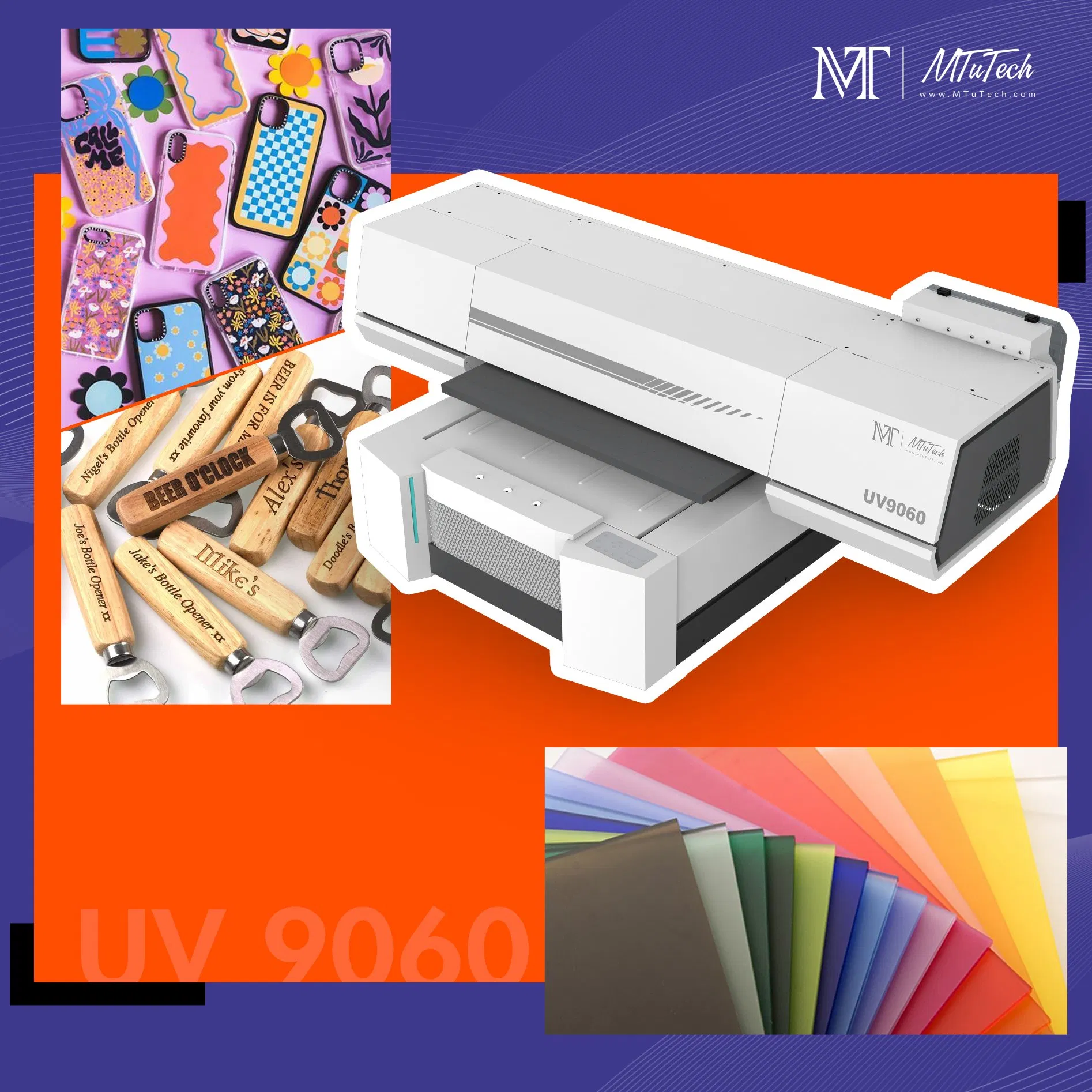 MTuTech UV Printer 9060 Digital Small Format Flatbed UV Printer for Flat and Cylindrical Objects