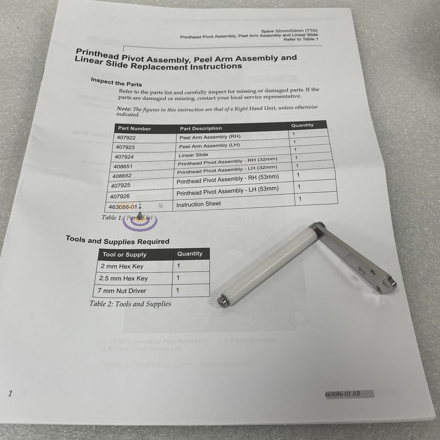 Original Peel Arm Assembly 407922 for Thermal Transfer Overprinter 6330 6530 53mm
