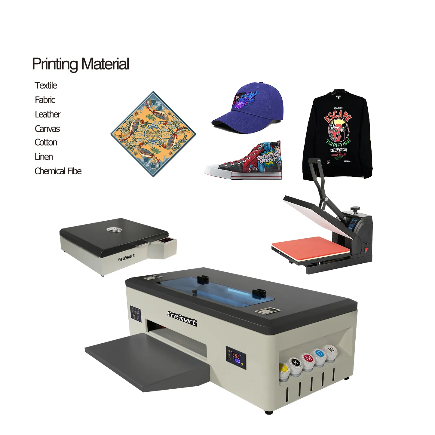 Erasmart Best Price Heat Transfer Film Printer 1390 Head Textile T-Shirt Printing Machine Pet Film Roll A3 Dtf Printer