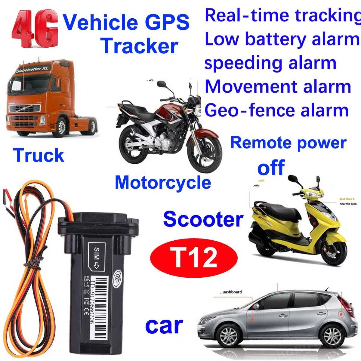 China factory New developed Safety Global 4G SOS Truck Car Automotive Mini Vehicle Tracker GPS &nbsp;tracking T12