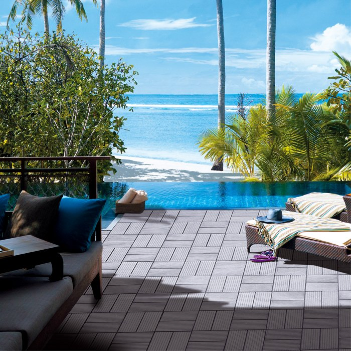 Quick Installation Anti-Fade Waterproof Anti-UV Anti Scratch Easily Assemble Wood Plastic Composite Interlocking WPC Decking Tile