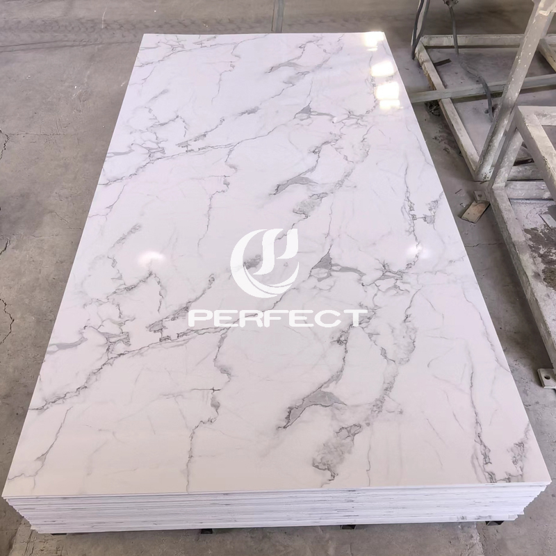 White High-Quality 1220*2440 mm Waterproof, Moisture-Proof, Scratch-Resistant, Easy-to-Clean UV/PVC Marble Sheet, Suitable for Bathroom Use.