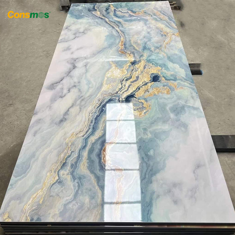 1220*2440mm High Gloss Flexible 3D UV Coating PVC Marble Sheet for Home Decor
