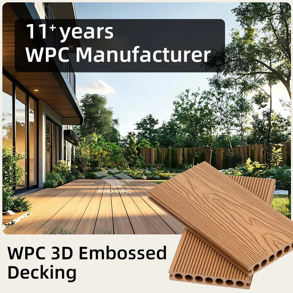148*23mm WPC Capped Embossed Composite Hollow Decking Durable Weatherproof Outdoor Flooring From 12-Year Chinese Export Manufacturer