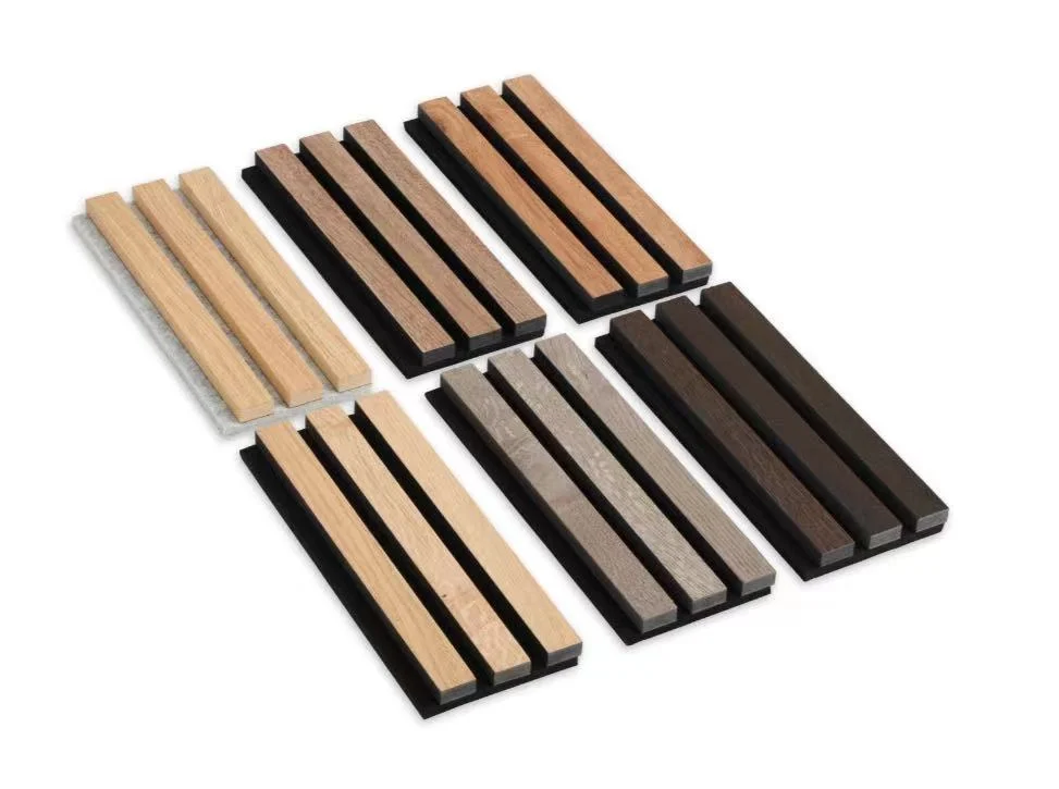 3D Soundproofing Wooden Slats Wall Covering MDF Wood Veneer Pet Acoustic Panel