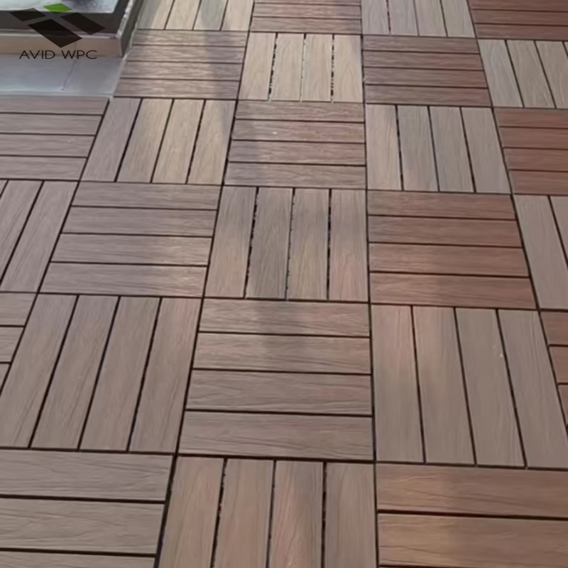 WPC Co-Extrusion Tiles Eco-Friendly WPC Solid Interlock Floor Tile Wood Plastic Composite Decking Outdoor DIY Floor Tiles