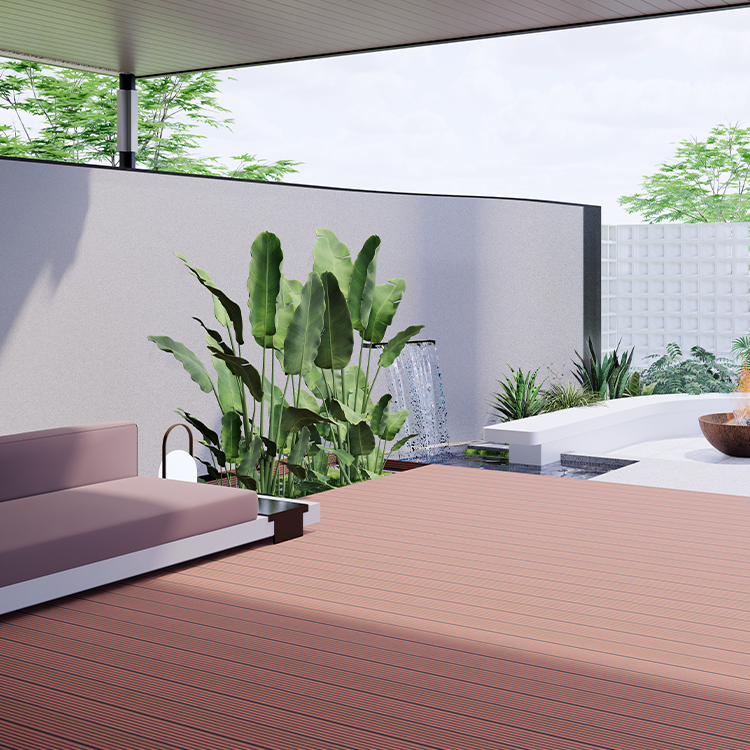 140X25mm Hollow WPC Decking Brushed Surface Waterproof for Commercial Project