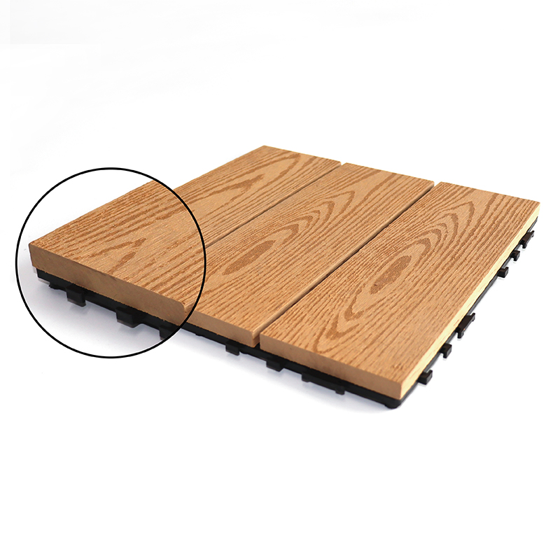 300*300*26.5mm Thick Solid DIY WPC Composite Wood Tile 3D Wood Grain Embossed Super Durable Interlock Click Outdoor Decking Tile