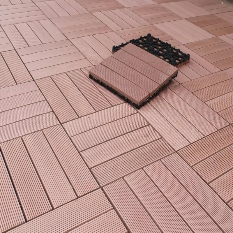 300*300mm DIY WPC Decking 3D Embossing Tile Outdoor Eco-Friendly Interlocking Flooring Tile