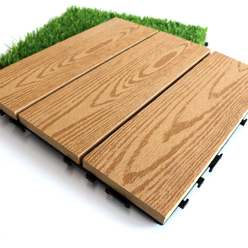 300*300*26.5mm Thick Solid DIY WPC Composite Wood Tile 3D Wood Grain Embossed Super Durable Interlock Click Outdoor Decking Tile