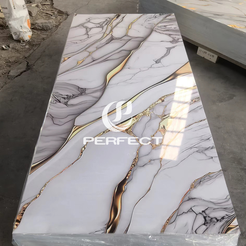 White High-Quality 1220*2440 mm Waterproof, Moisture-Proof, Scratch-Resistant, Easy-to-Clean UV/PVC Marble Sheet, Suitable for Bathroom Use.
