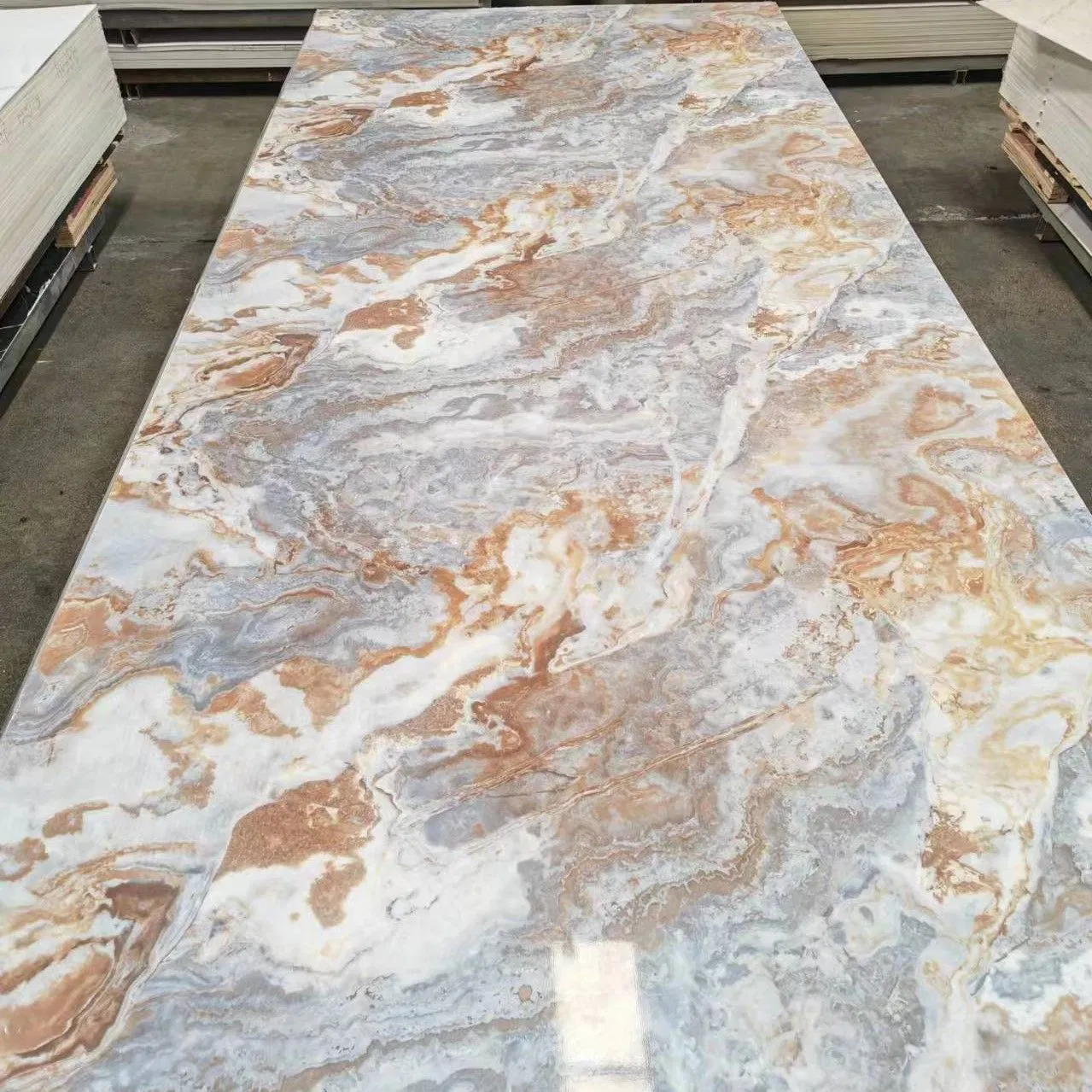 PVC Marble Sheet with UV Coating for Bathroom or TV Wall Decoration