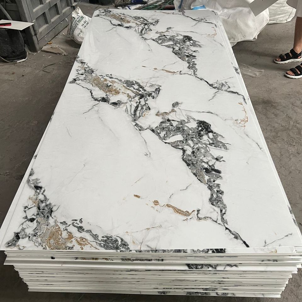 PVC Marble Sheet with UV Coating for Bathroom or TV Wall Decoration