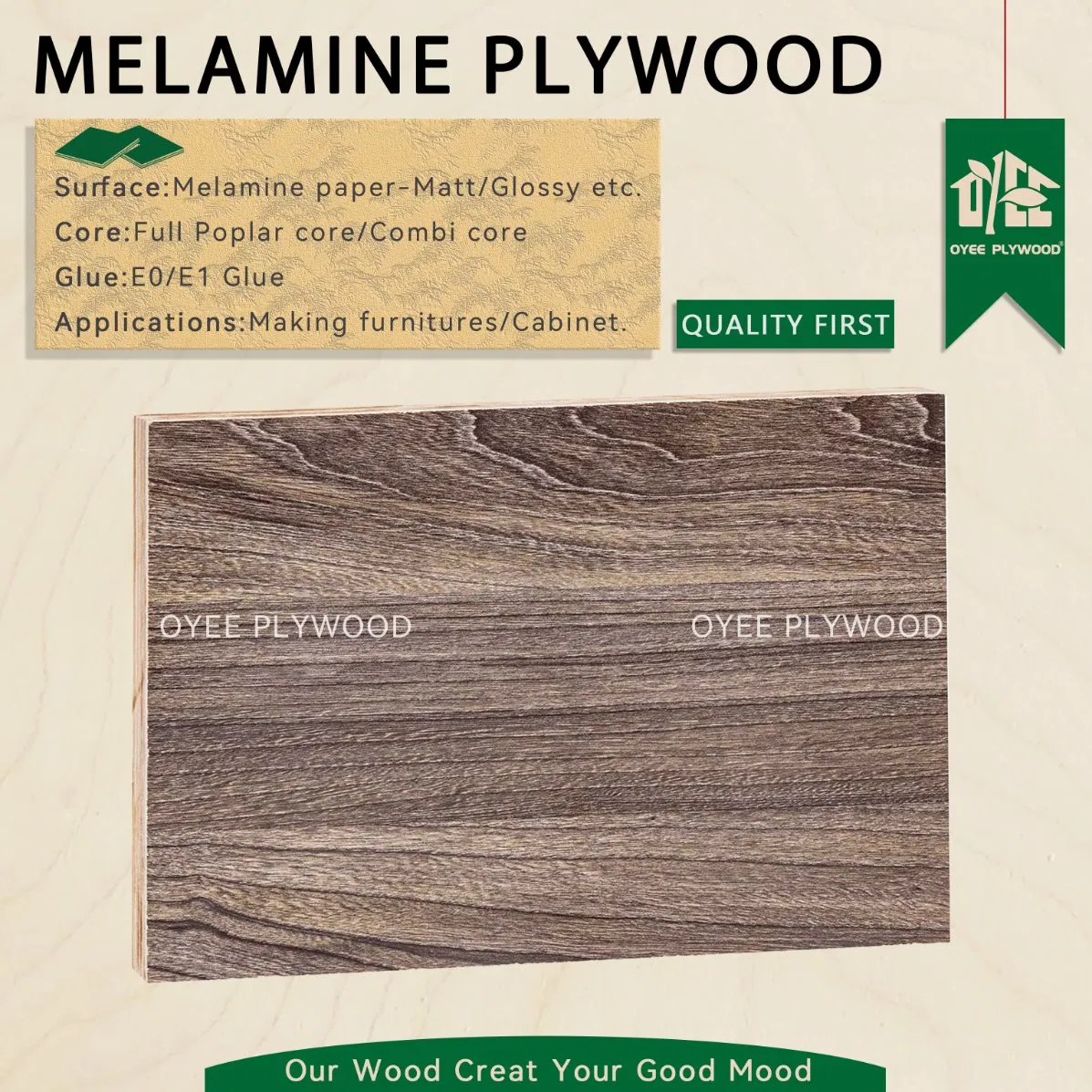 Fabricado En China 18mm Laminated/Melamine Plywood with Wood Grain for Cabinet