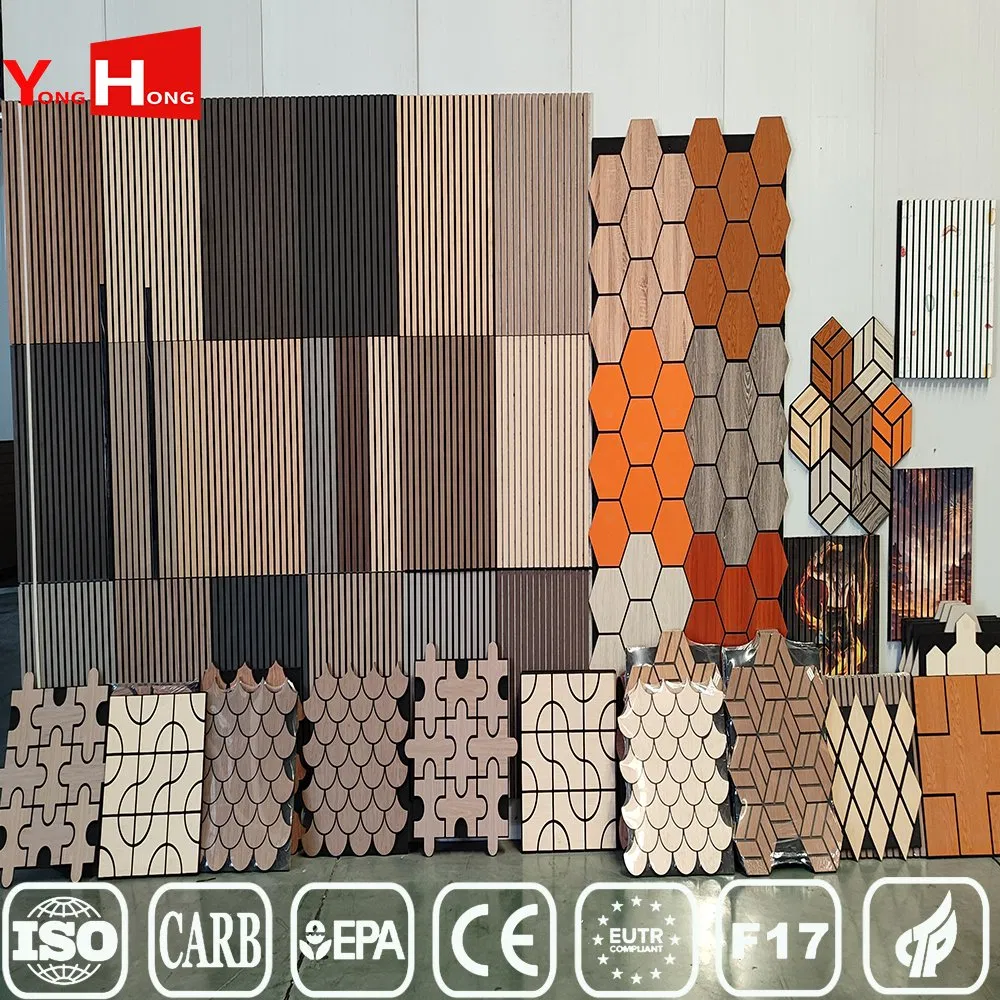 Wholesale Polyester Fiber MDF Slat Wood Veneer 3D Soundproof Hexagon Acoustic Wall Panels for Interior Decoration