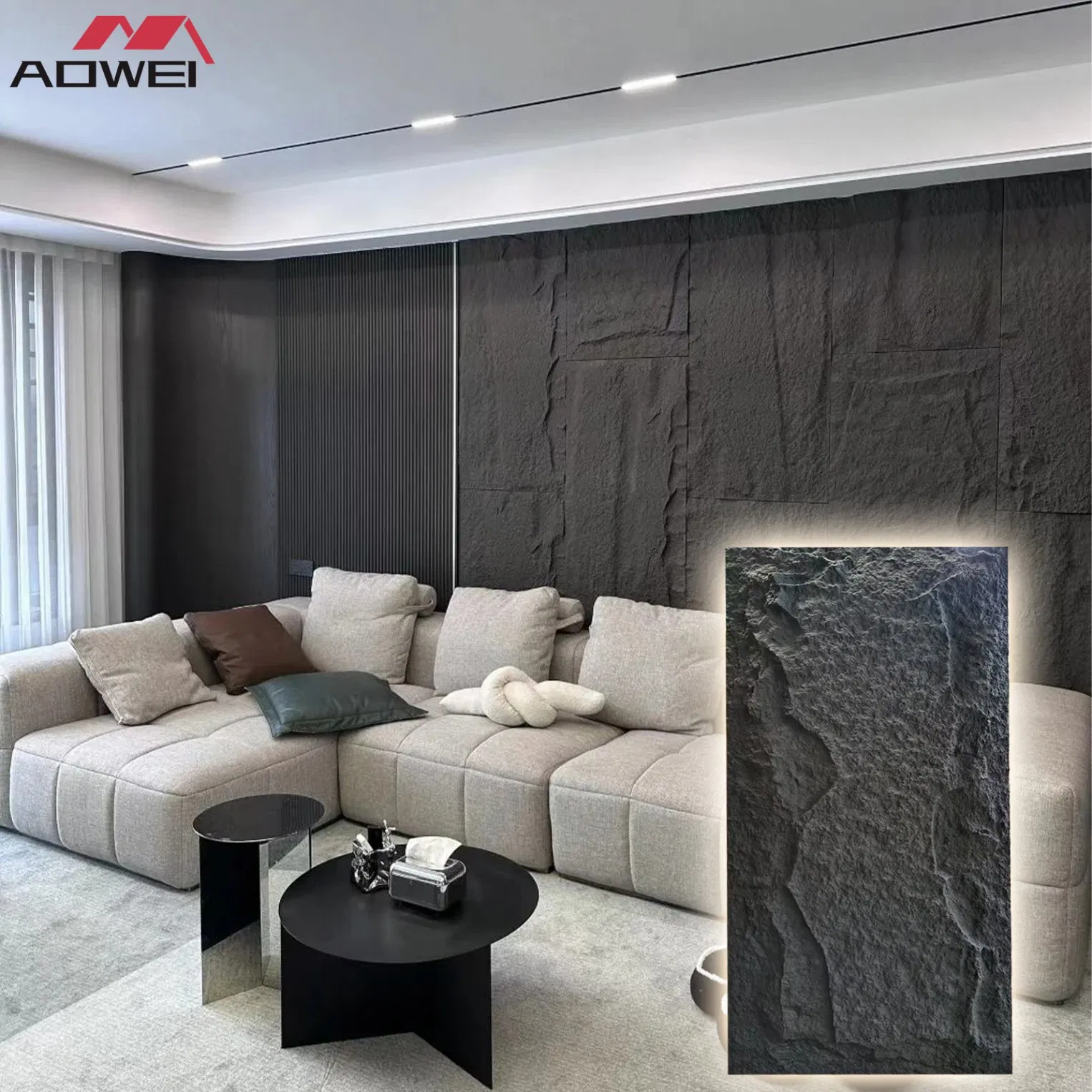 PU Polyurethane Realistic Rock Texture PU Stone Wall Panel for Interior Decoration