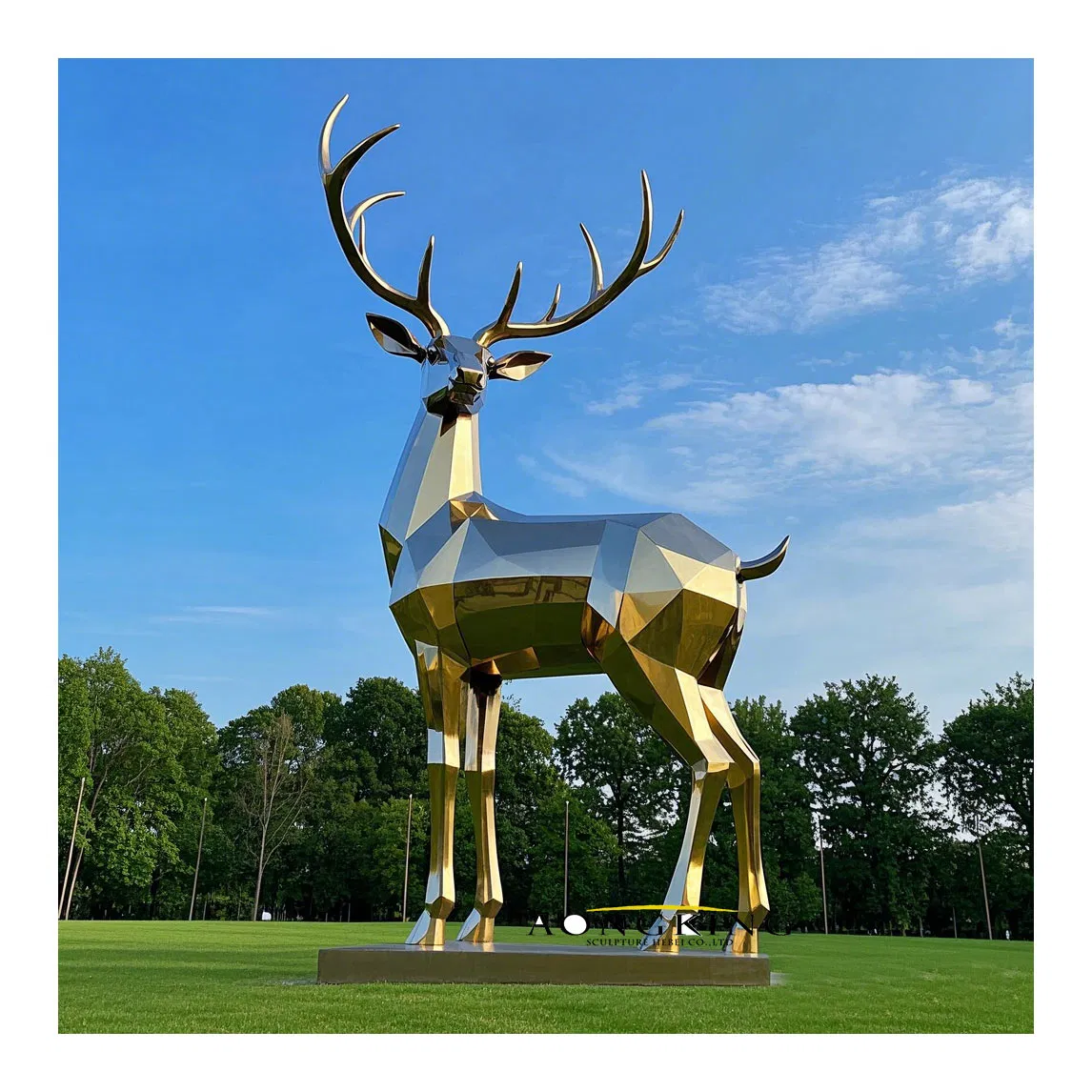 Custom Decorative Animal Statue Life Size Metal Stainless Steel Gold Geometric Deer Sculpture