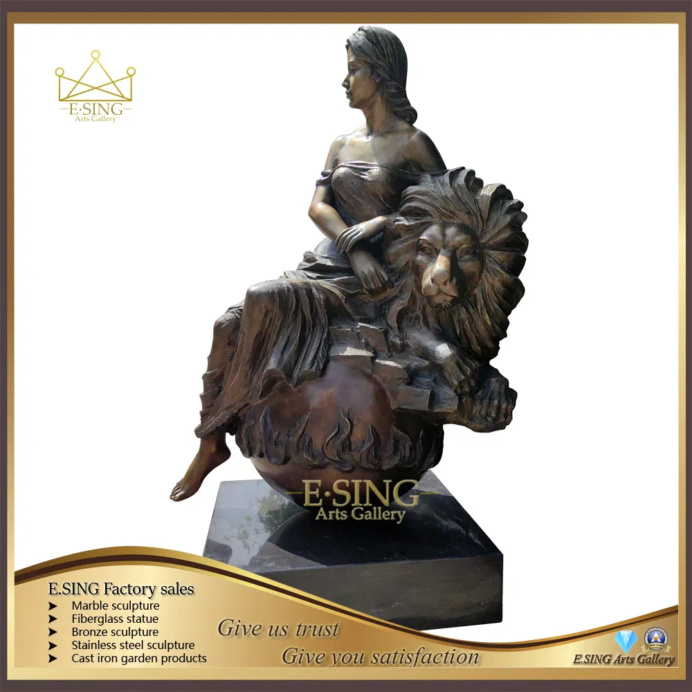 Factory Direct Sale Garden Indoor Home Decor Bronze Sculpture Metal Lion Lady Sculpture