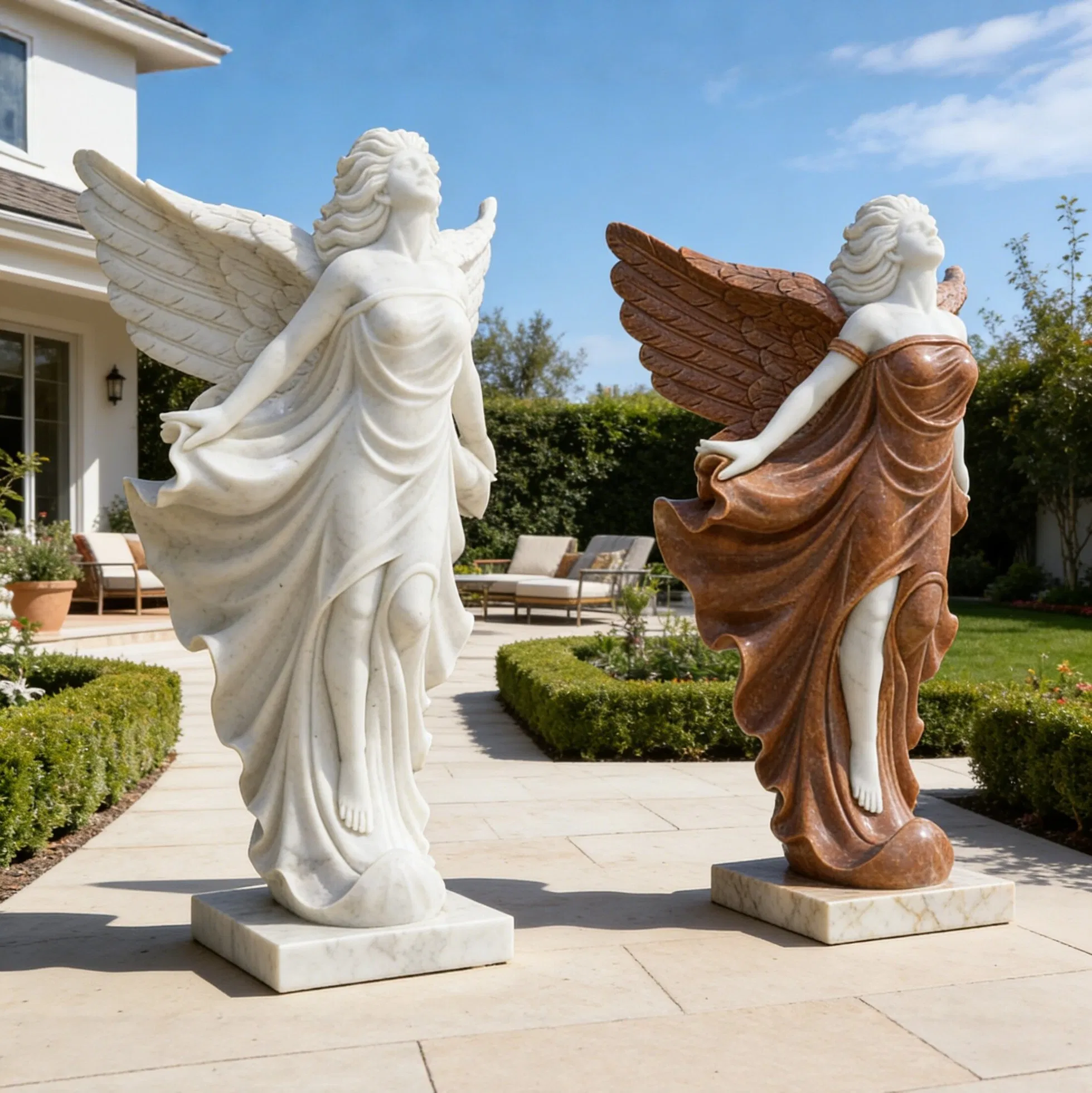 Life Size Marble Winged Victory of Samothrace Statue Weather Resistant Greek Goddess Outdoor Villa Garden Sculpture White Marble Statues