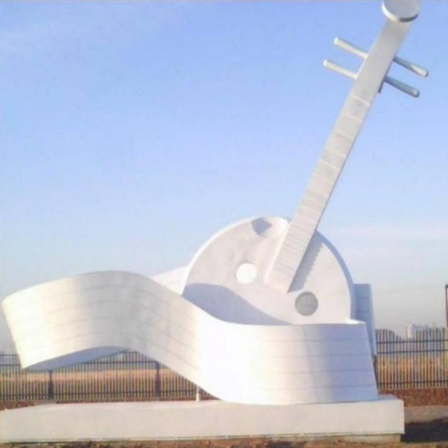 Modern Abstract Guitar Sculpture - Stainless Steel Art Statue for Luxury Home &amp; Hotel Decor Indoor Contemporary Metal Wall Sculpture