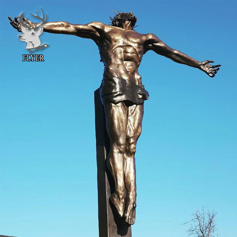 Church Religious Metal Jesus Christ Cross Statue Life Size Outdoor Lost Wax Casting Bronze Jesus Sculpture