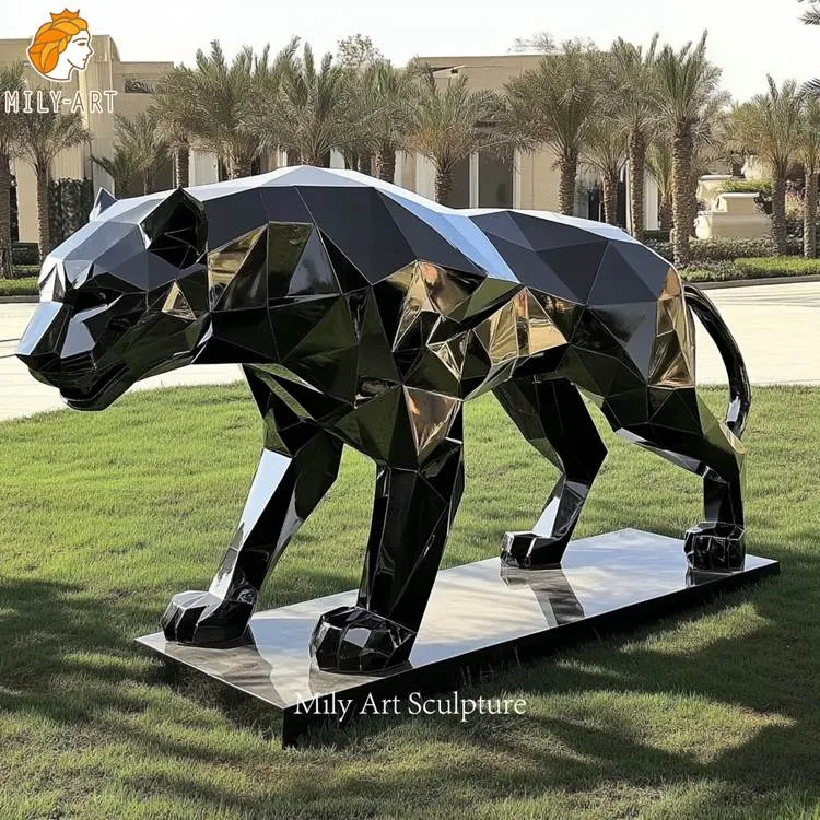 Geometric Stainless Steel Black Panther Statue