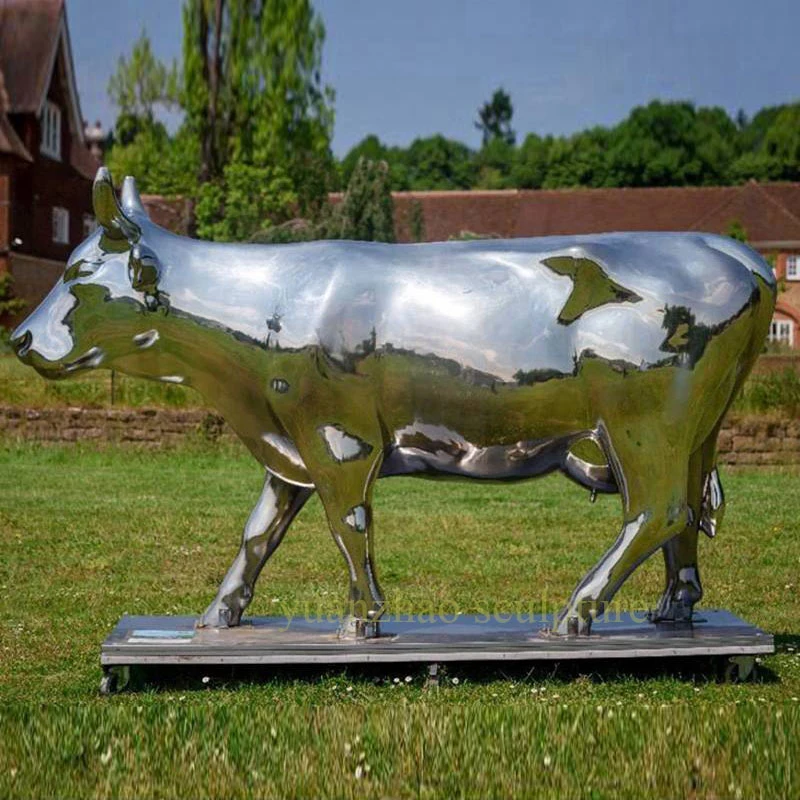 Outdoor Garden Decorative Brushed Metal Bull Sculpture Stainless Steel Abstract Bull Sculpture
