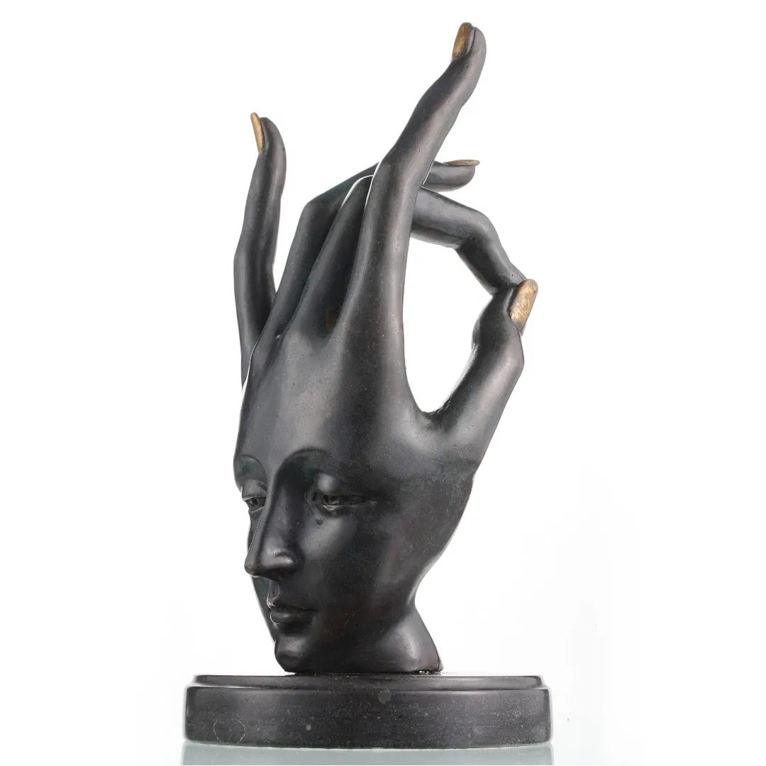 33cm/13"H Abstract Bronze Statue-Surreal Hand and Face Modern Figurative Art Decor
