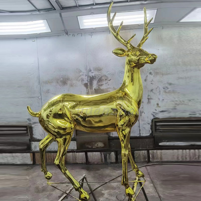 Outdoor Home Garden Decoration Custom Modern Life Size Metal Craft Geometric Animal Deer Statue Stainless Steel Deer Sculpture