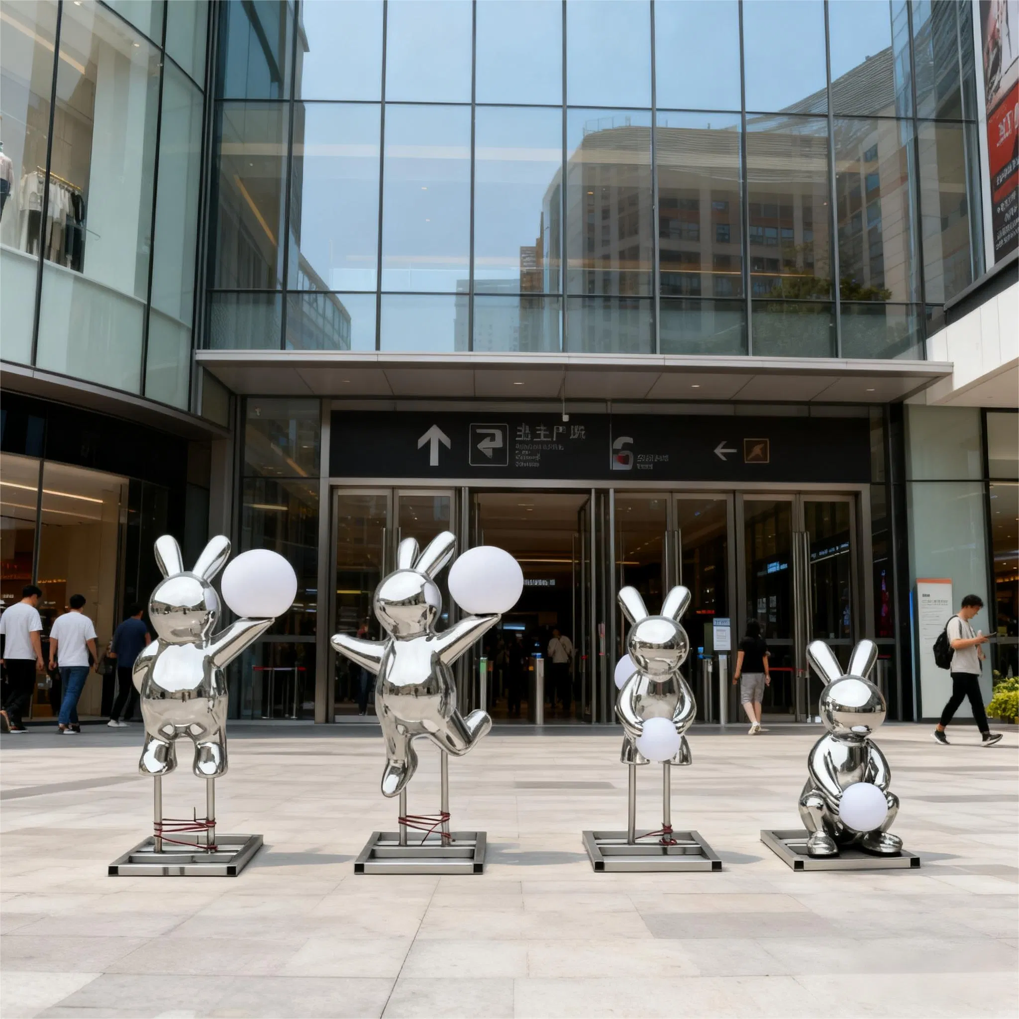 Abstract Art Mirror Polished Stainless Steel Fiberglass Statue