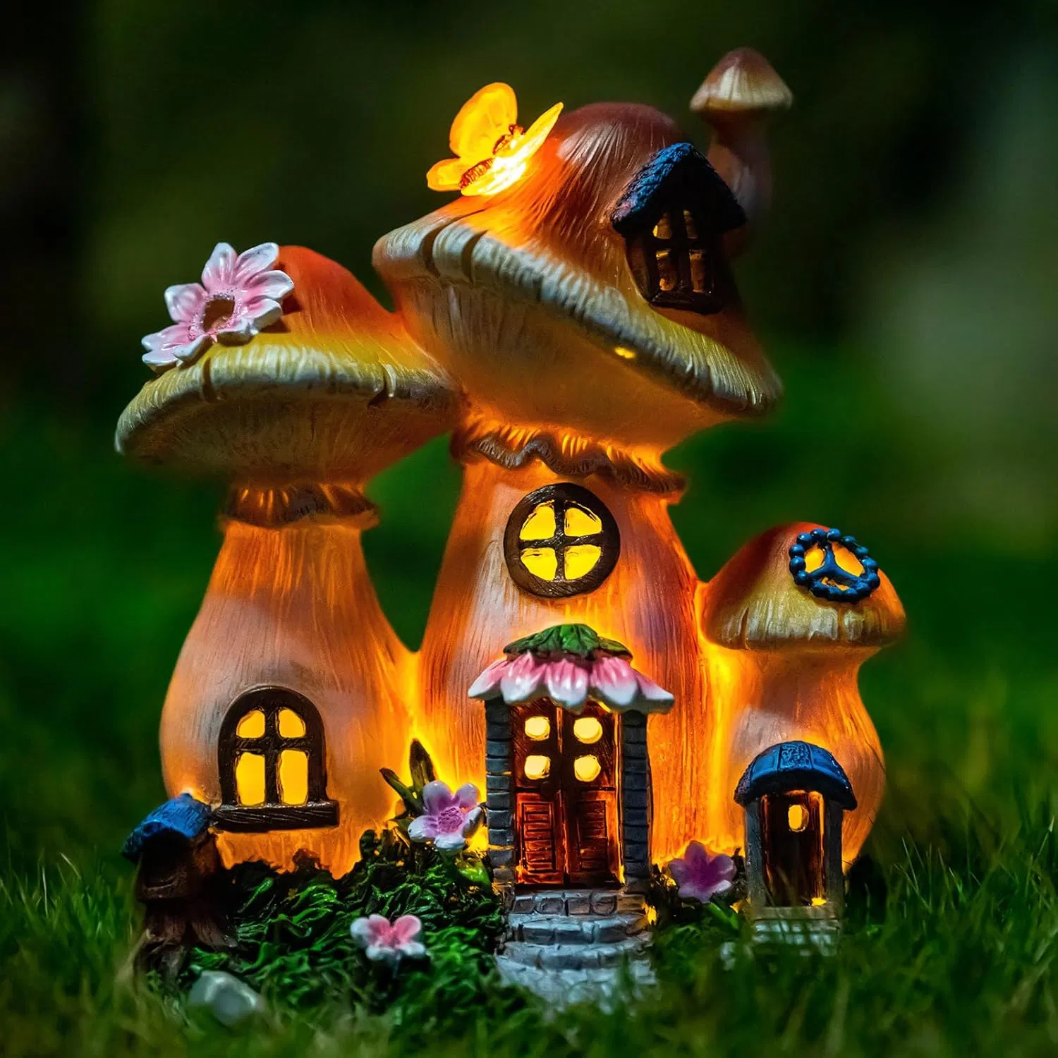 Solar Resin Mushroom Statue Lights Fairy Garden Miniature Yard Art Outdoor Plant Stands
