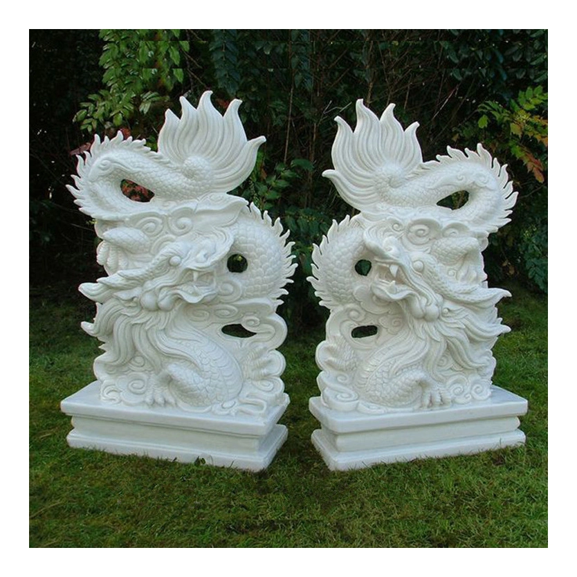 Outdoor Garden Decorative Hand Carved Marble Dragon Sculpture