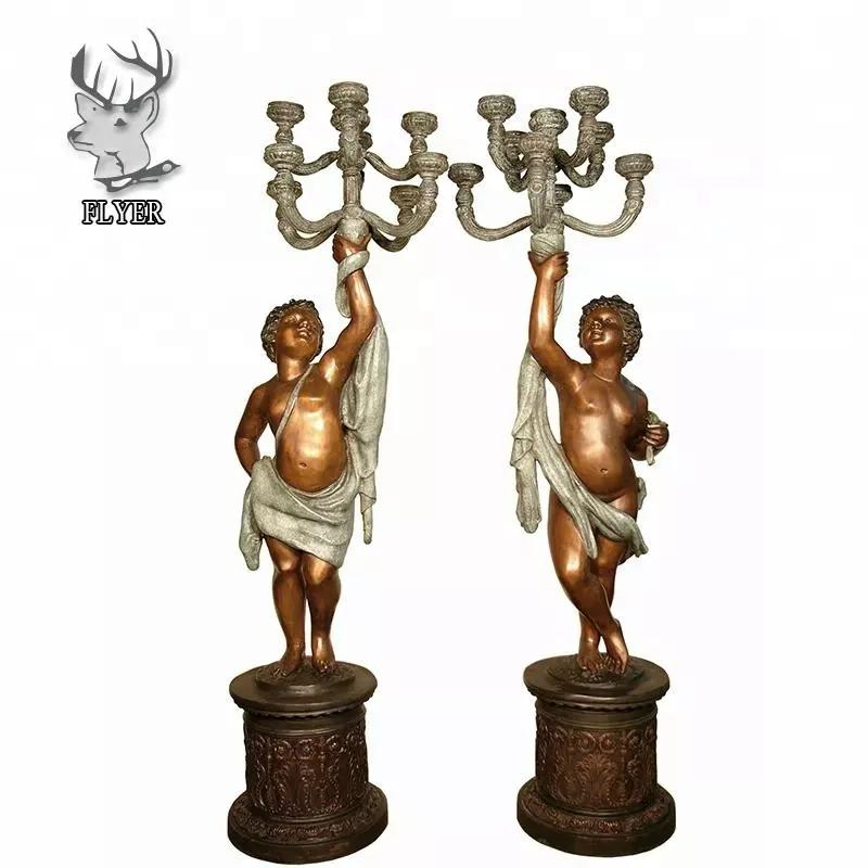 Home Light Lamp Indoor Decoration Luxury Casting Bronze Angel Lady Holding Lamps Sculpture