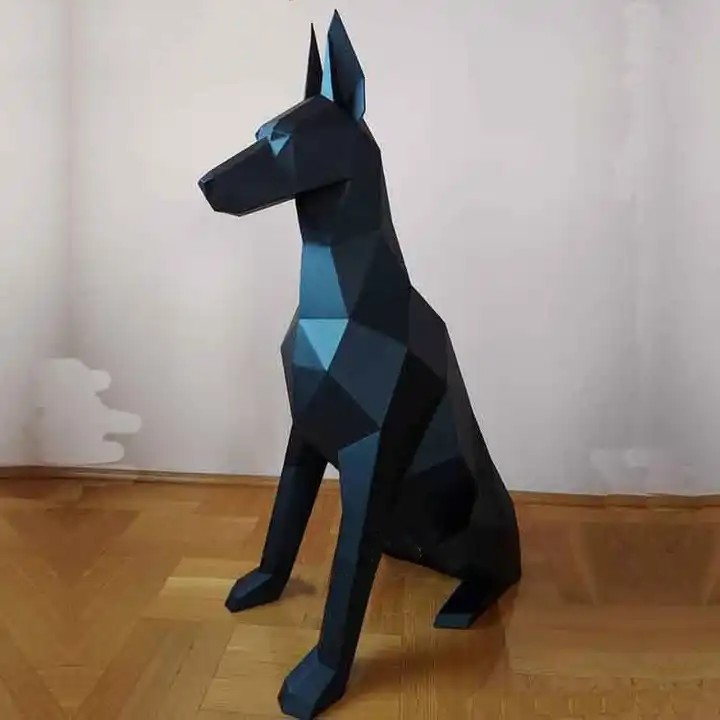 Home Modern Metal Animal Geometric Doberman Stainless Statues for Outdoor Decoration