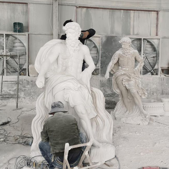 Life Size Human Art Hand Carved Natural Marble Man Male Figure Statue for Outdoor