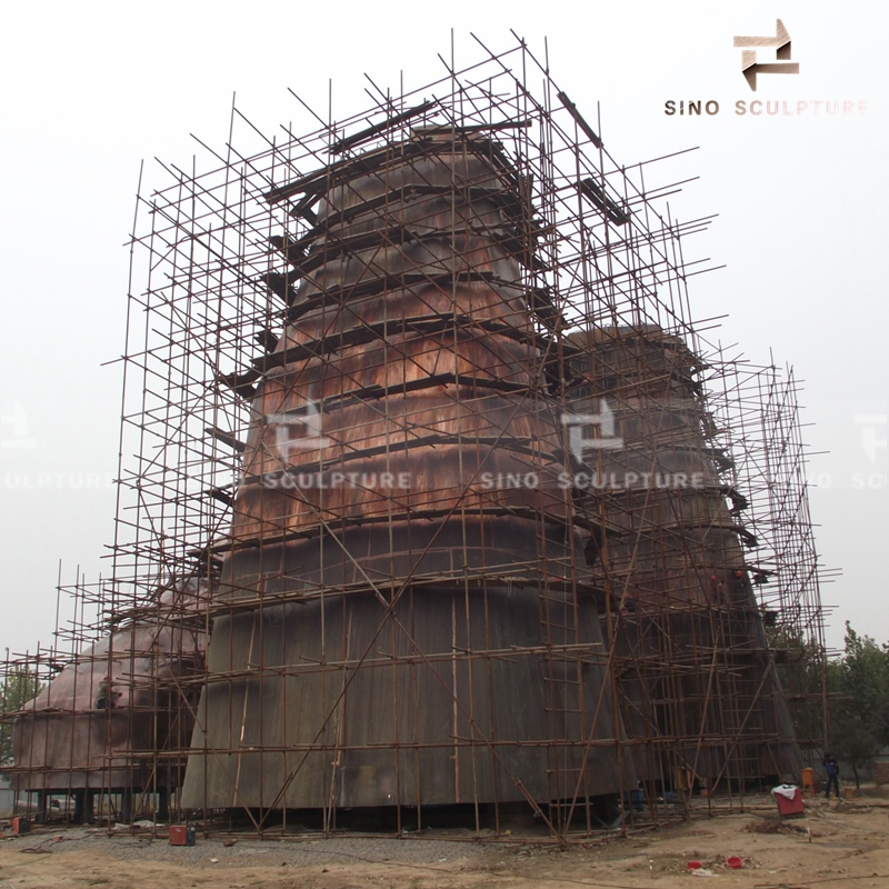 Large Bronze Hand Door Sculpture by Red Copper with Patina for Landscaping