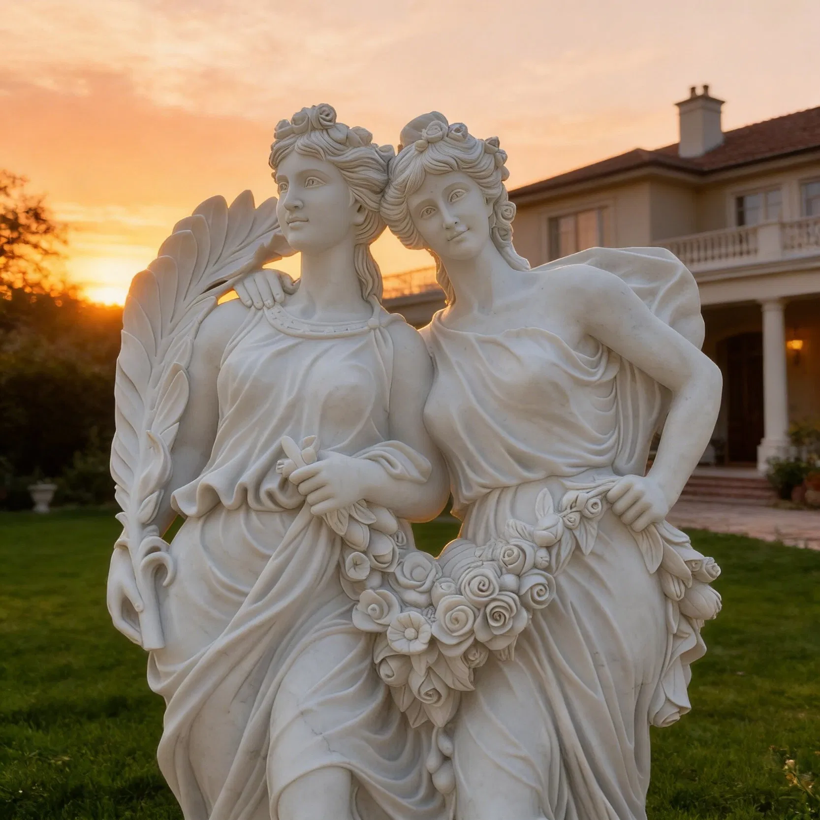 Garden Decorative White Marble Hand Carved Custom Design European Woman Statue Figure Sculpture Beautiful Female Angel