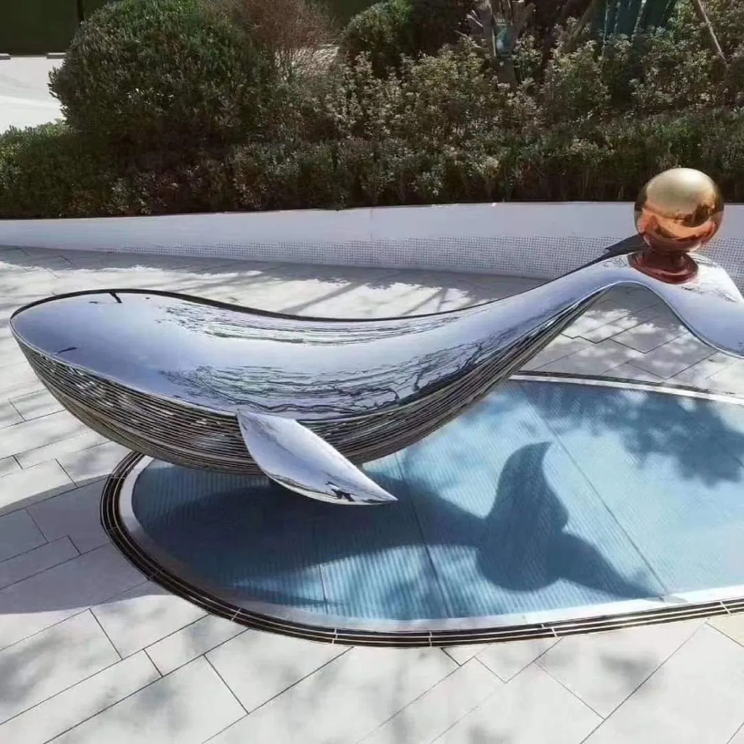 Large Stainless Steel Whale Sculpture Outdoor Square Water Feature Sculpture