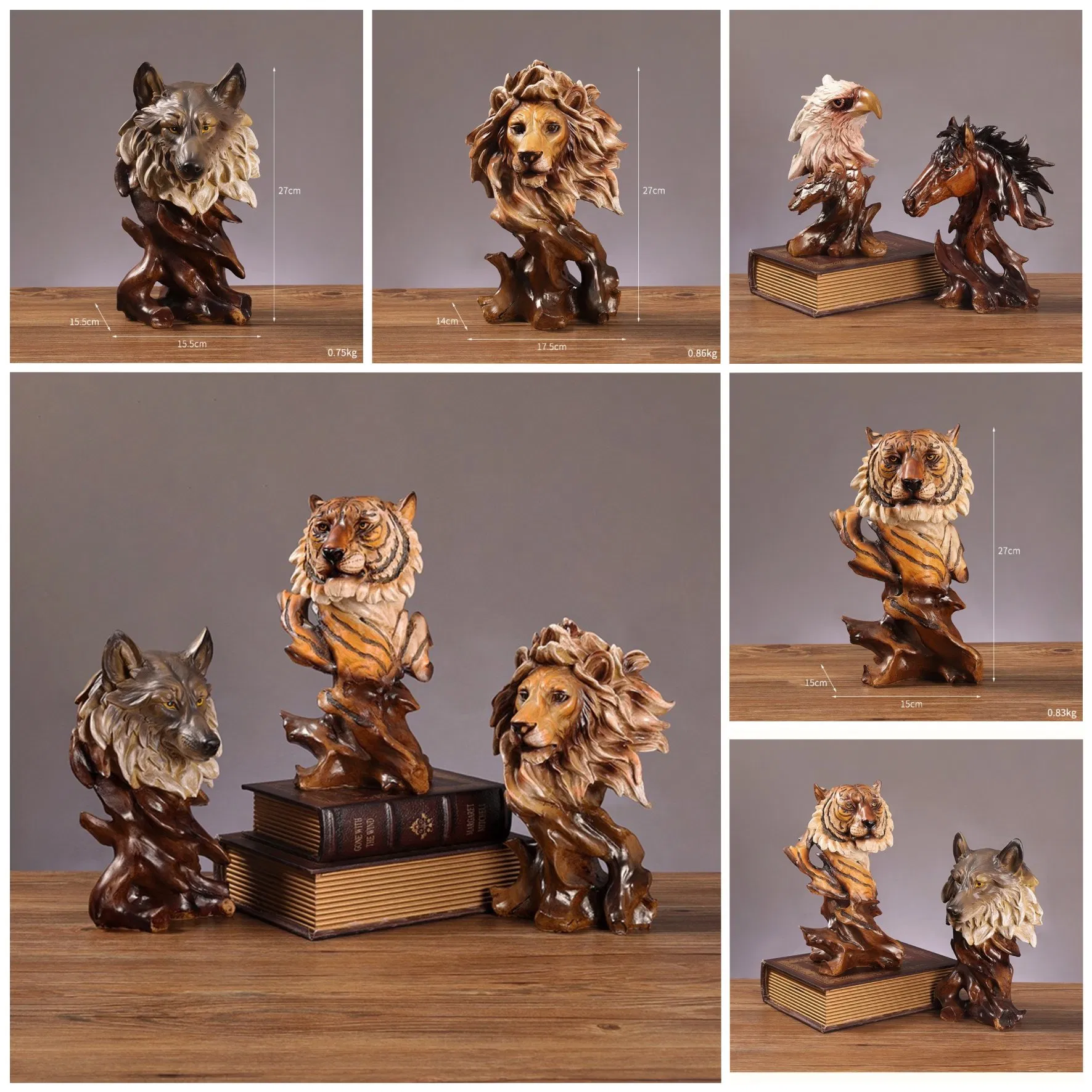 Guangdong Wholesale Custom Indoor Polyresin Poly Resin Plastic Animal Head Root Carving Figure Statue Art Sculpture for Home Decoration Desktop Decors Crafts