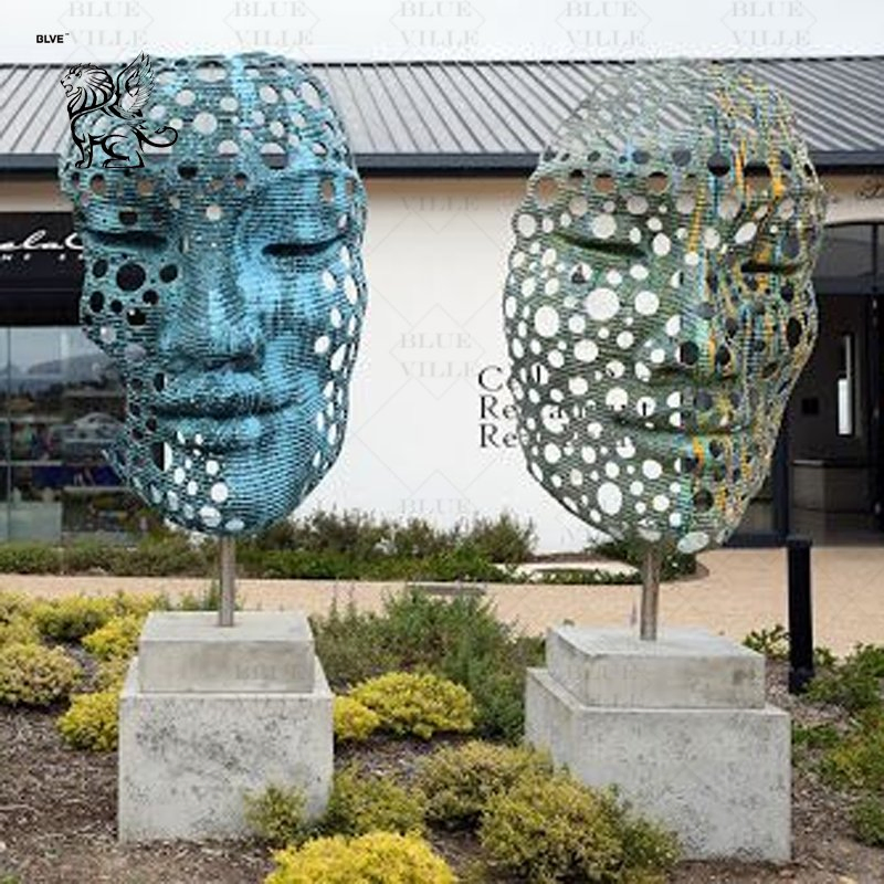 Large Outdoor Garden Pop Metal Art Facial Modern Abstract Human Face Bronze Sculpture Statue Customized