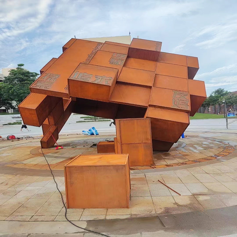 Large Abstract Weathering Steel Sculpture, Used as Rusted Metal Sculpture for Urban Landmark Square Landscapes.